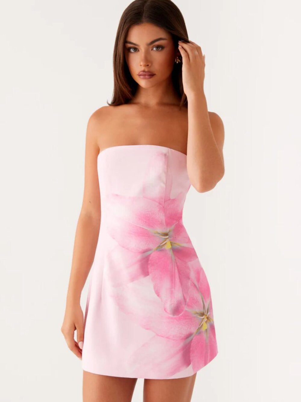 Peppermayo Strapless Pink Floral Mini Dress
